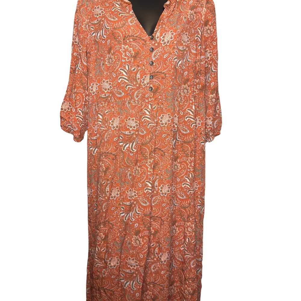 J. Jill Orange Paisley Long Sleeve Dress
